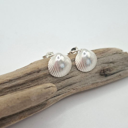Silver clam shell studs | Ocean-Inspired Handmade Jewellery