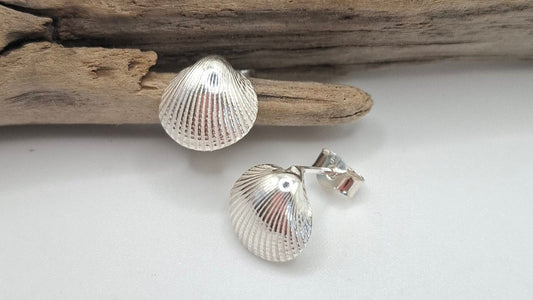 Silver clam shell studs | Ocean-Inspired Handmade Jewellery