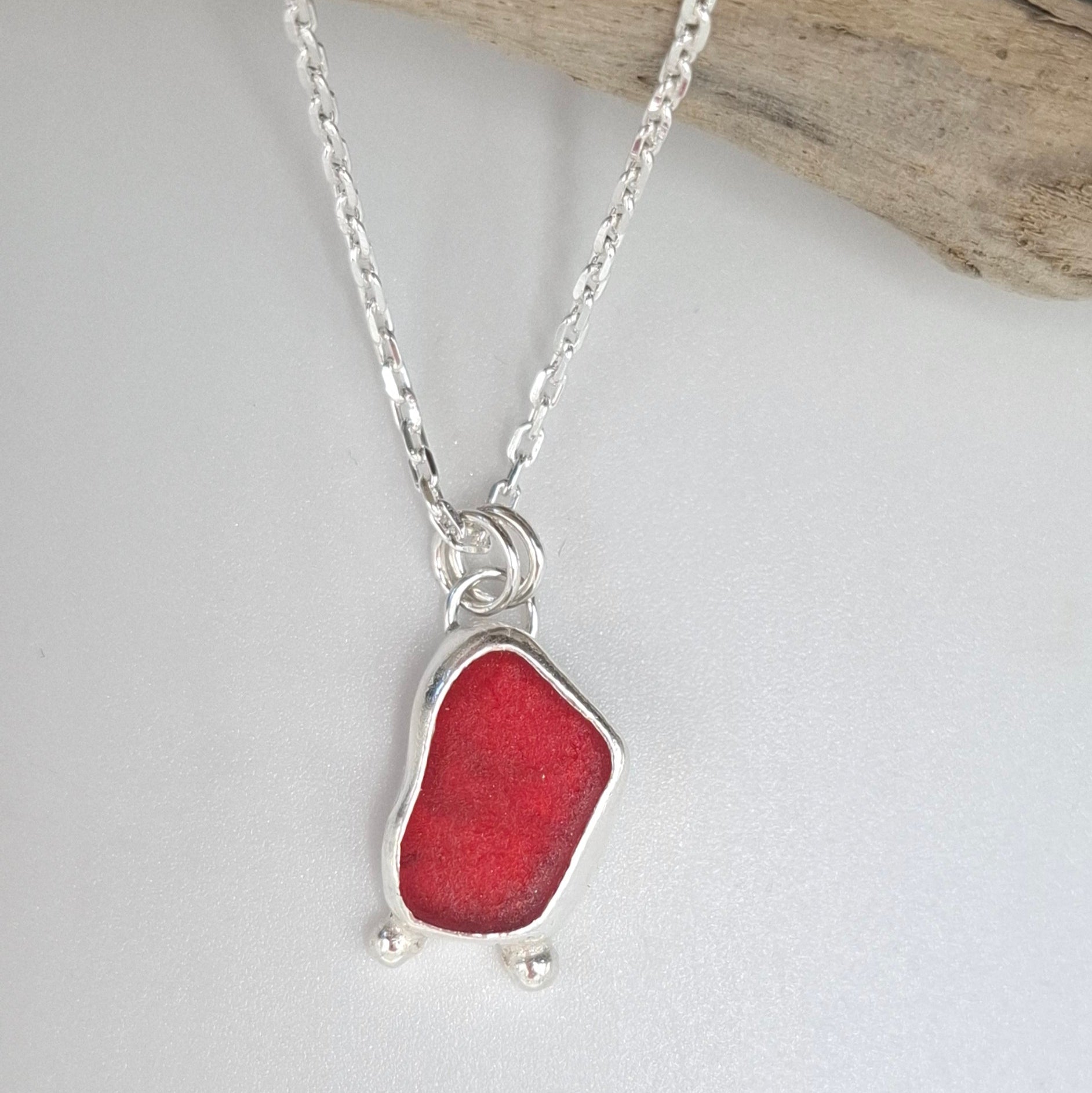Red Welsh seaglass pendant | Ocean-Inspired Handmade Jewellery