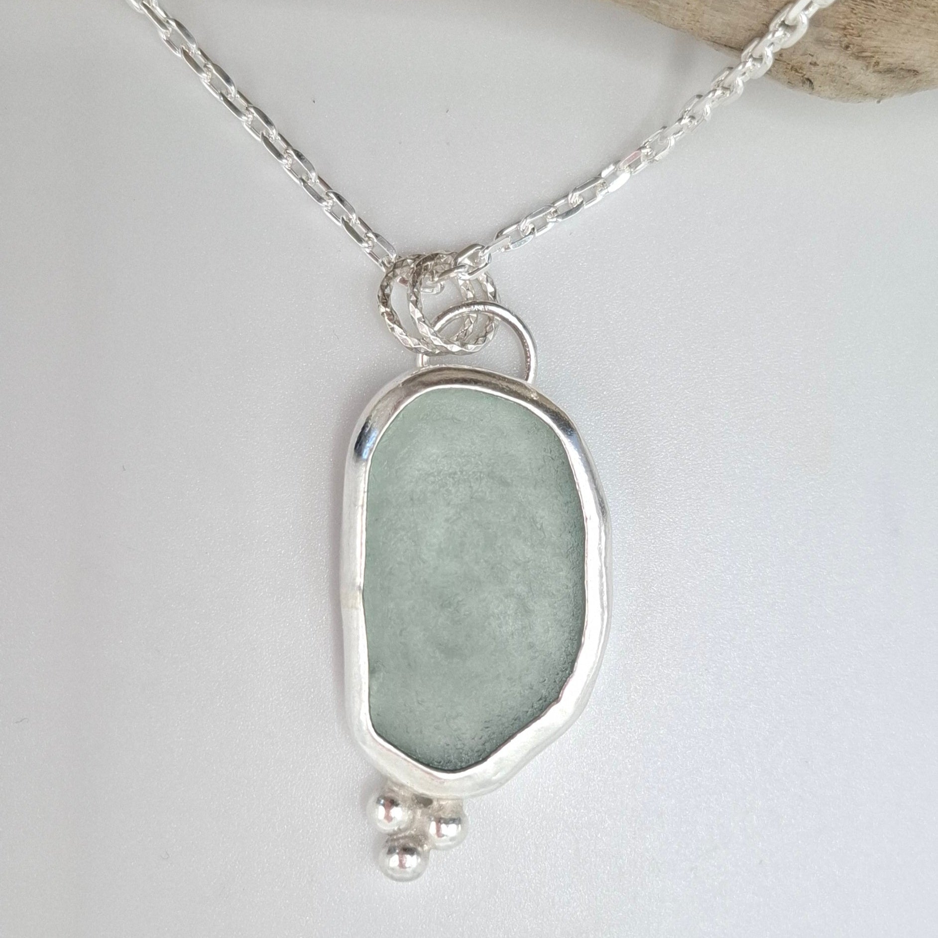 Large light blue Sussex seaglass pendant | Ocean-Inspired Handmade Jewellery