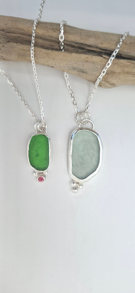 Bright bottle green Sussex seaglass pendant | Ocean-Inspired Handmade Jewellery