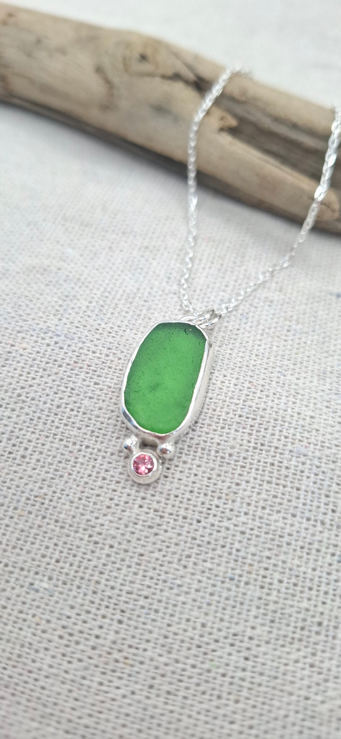Bright bottle green Sussex seaglass pendant | Ocean-Inspired Handmade Jewellery