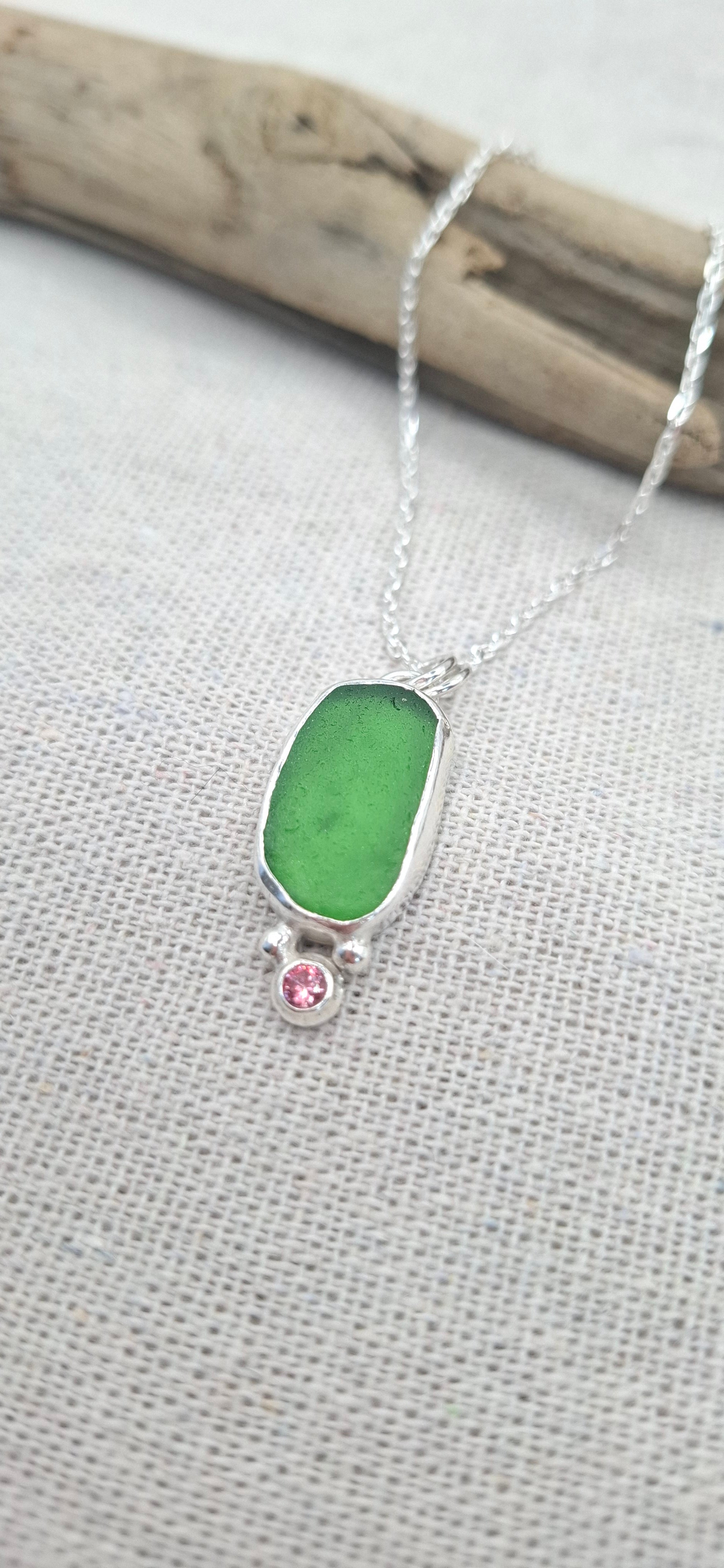 Bright bottle green Sussex seaglass pendant | Ocean-Inspired Handmade Jewellery