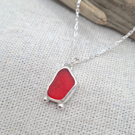 Red Welsh seaglass pendant | Ocean-Inspired Handmade Jewellery