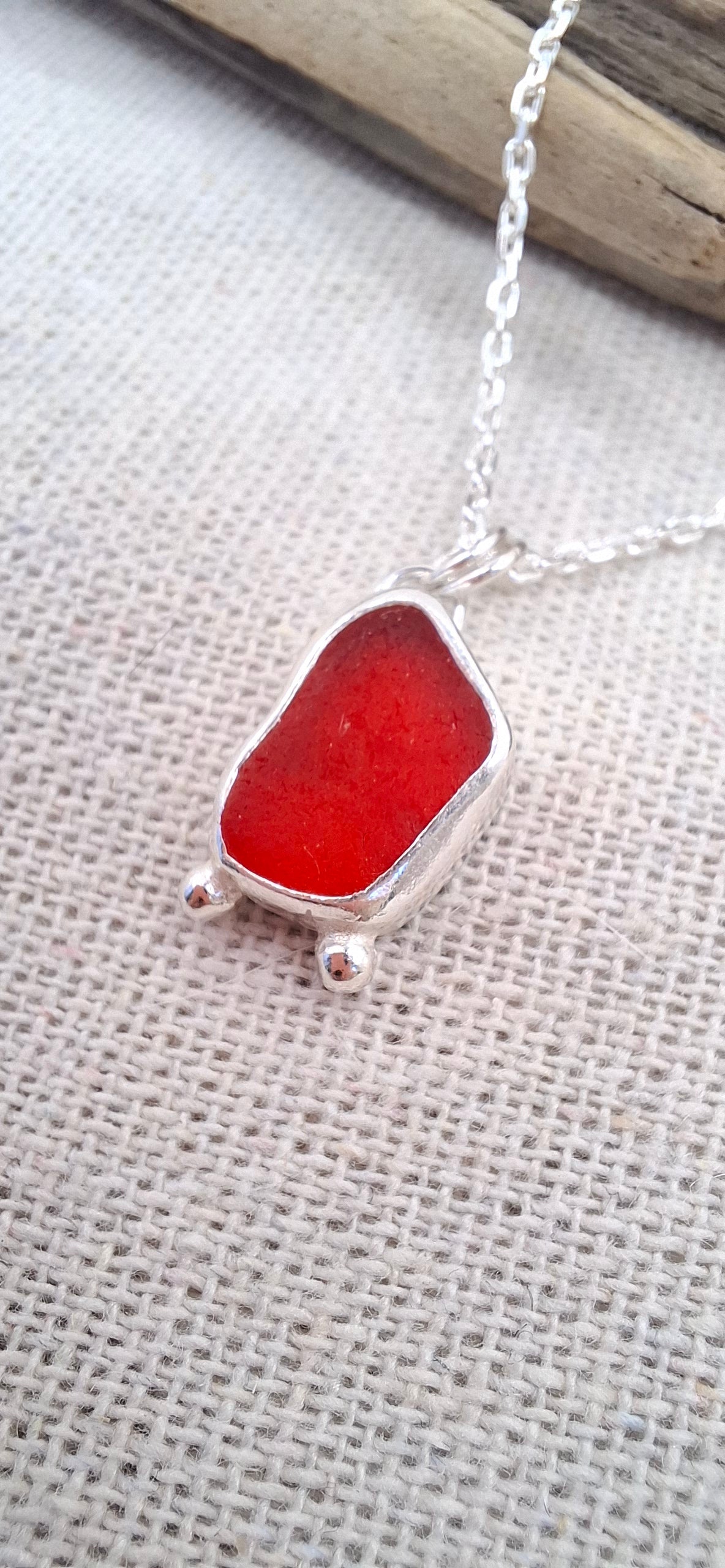 Red Welsh seaglass pendant | Ocean-Inspired Handmade Jewellery
