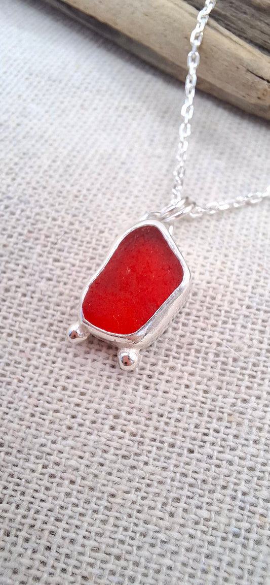 Red Welsh seaglass pendant | Ocean-Inspired Handmade Jewellery