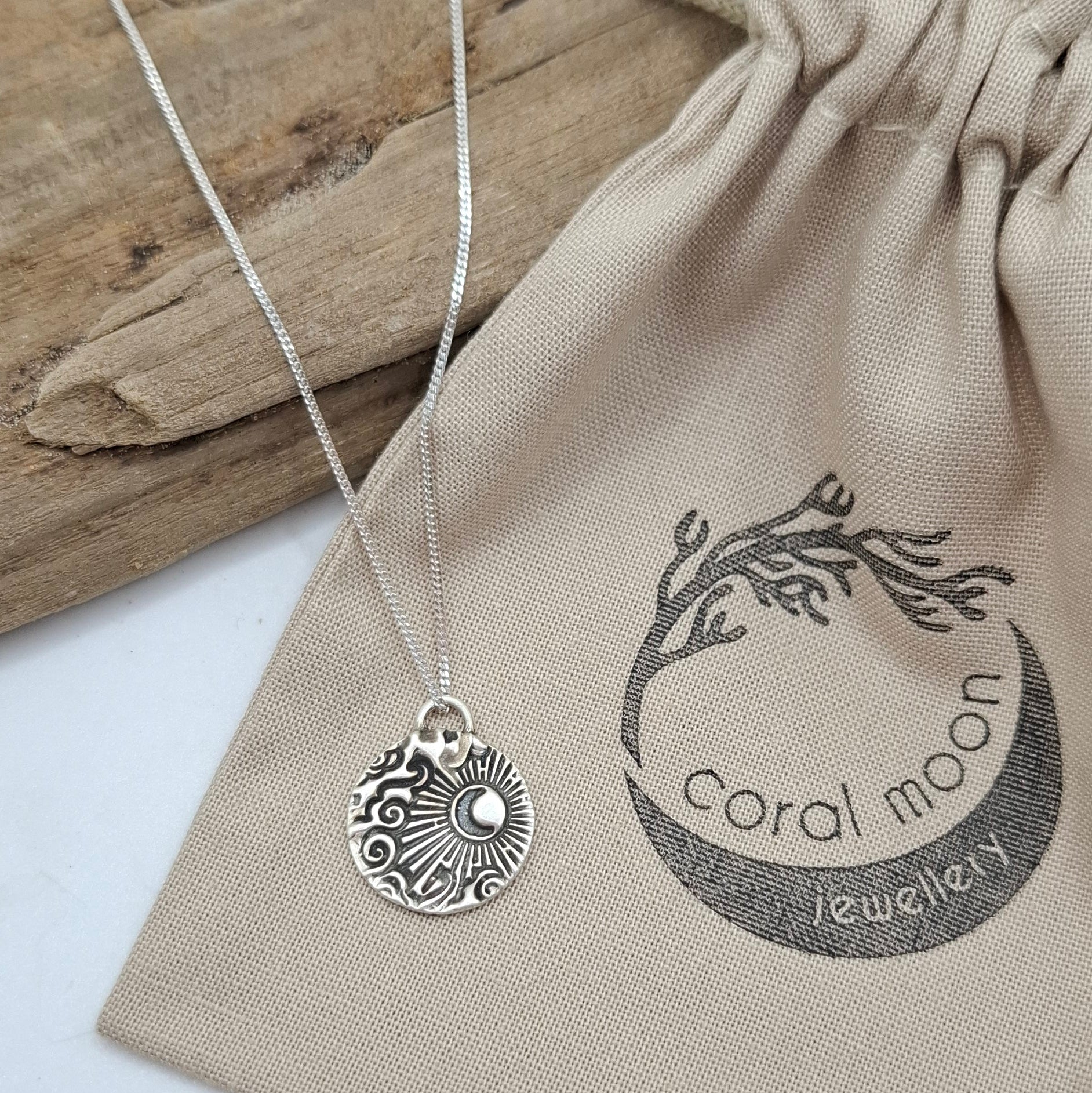 Breaking waves & rising moon silver pendant | Coral Moon Collection