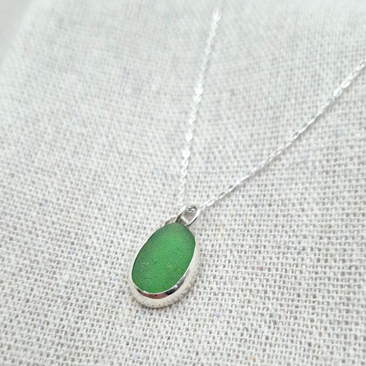 Bright bottle green Sussex seaglass pendant | Ocean-Inspired Handmade Jewellery