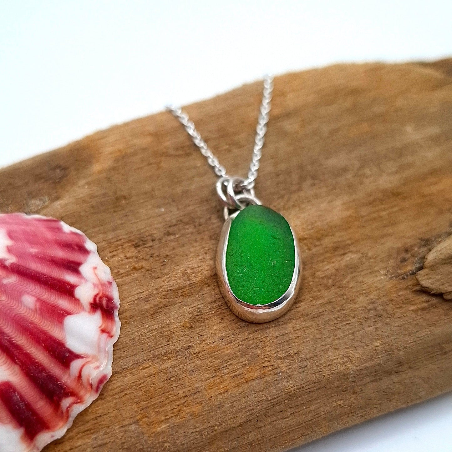 Bright bottle green Sussex seaglass pendant | Ocean-Inspired Handmade Jewellery