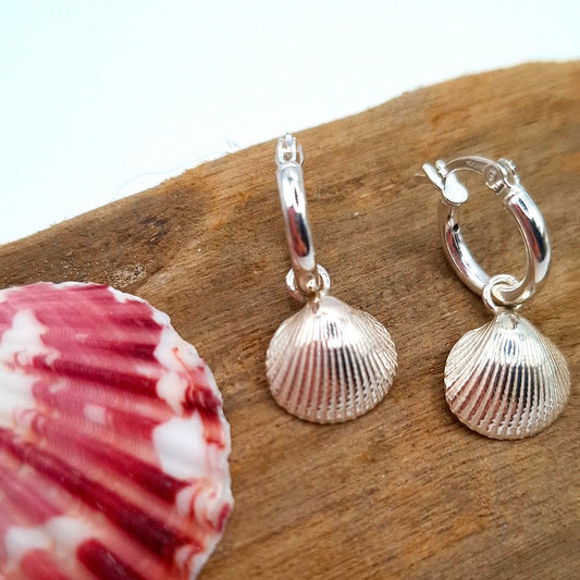 Silver cockle shells on hoops | Ocean-Inspired Handmade Jewellery