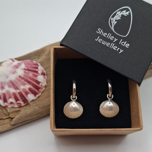 Silver cockle shells on hoops | Ocean-Inspired Handmade Jewellery