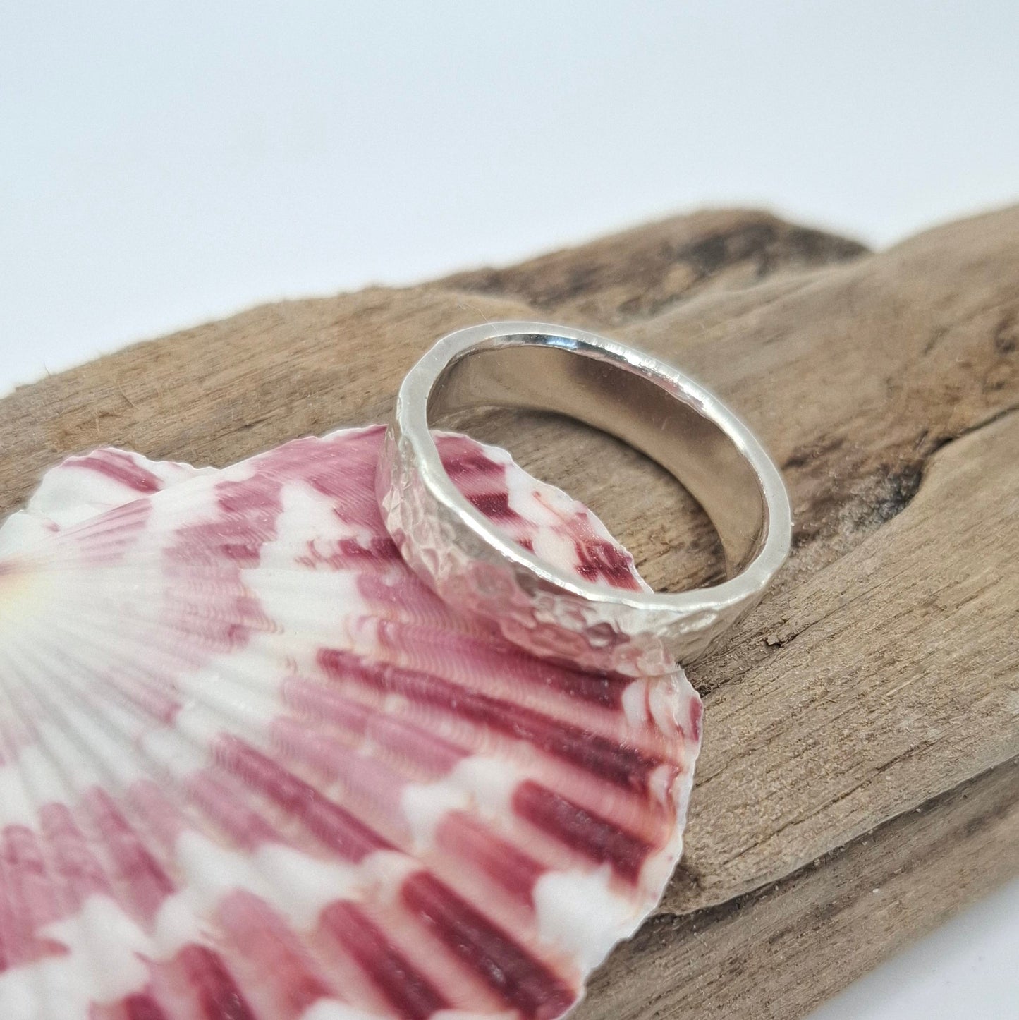 Hammered textured sterling silver ring | Ocean-Inspired Handmade Jewellery
