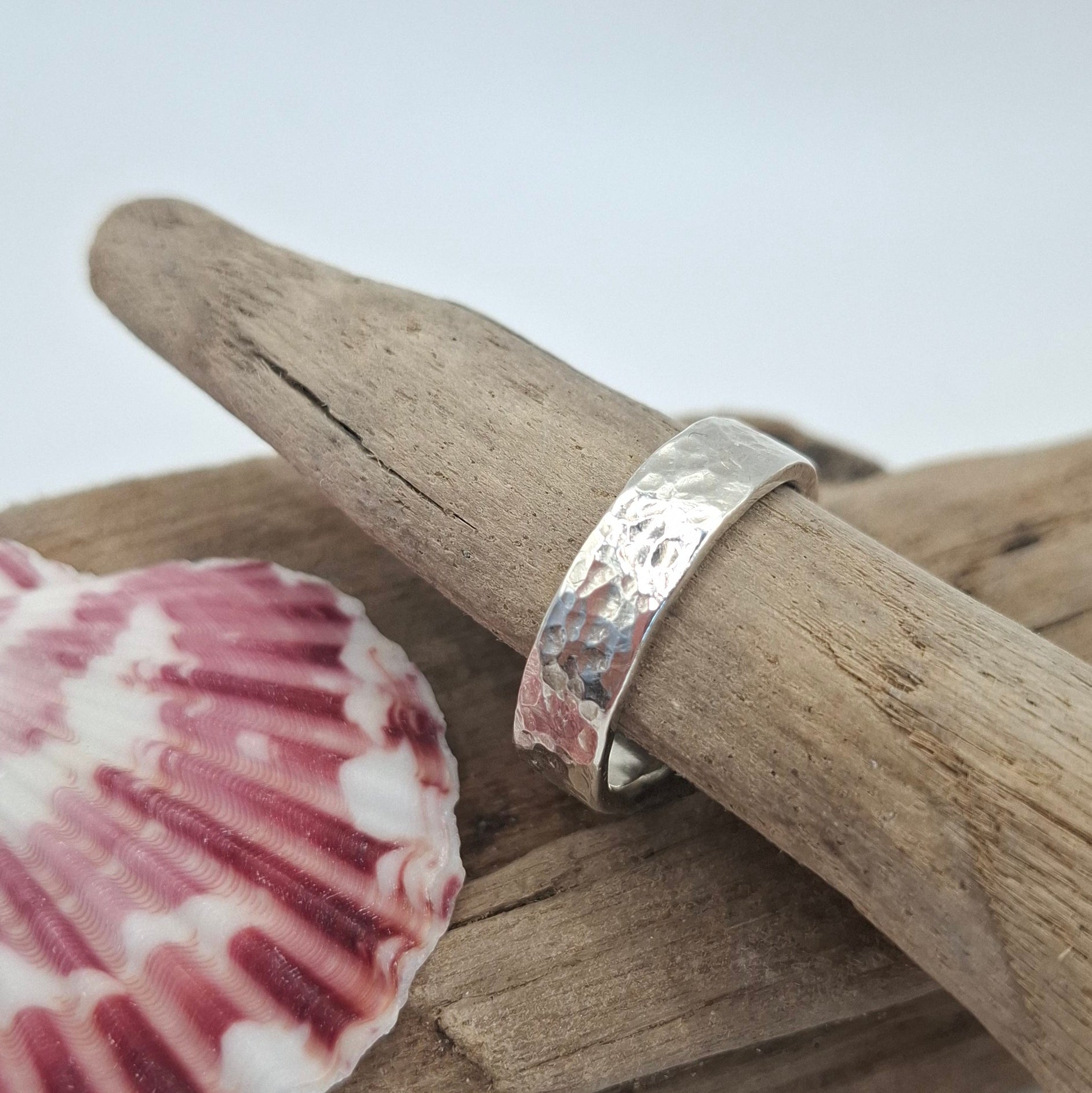 Hammered textured sterling silver ring | Ocean-Inspired Handmade Jewellery