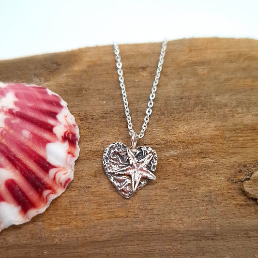 Mini silver heart & starfish pendant | Ocean-Inspired Handmade Jewellery - Shelley Ide Jewellery