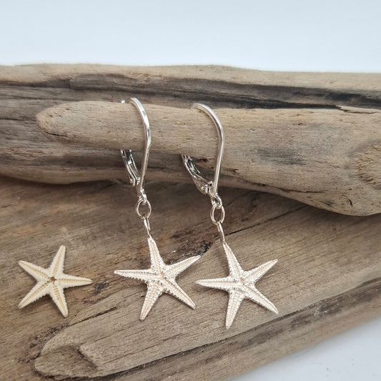 Cast silver starfish dangly earrings | Ocean-Inspired Handmade Jewellery