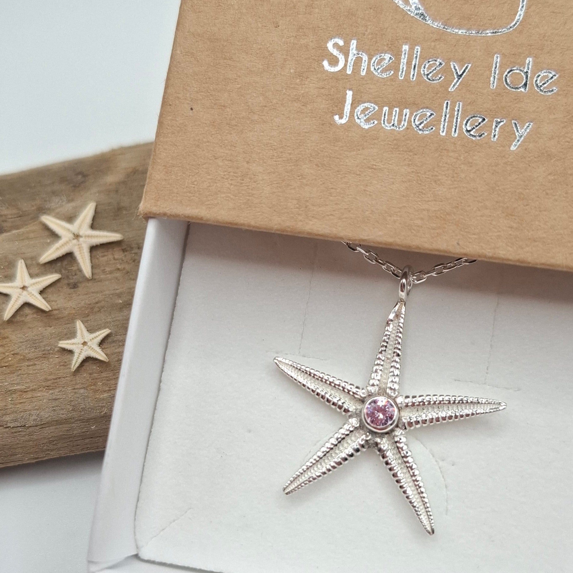 Large cast silver starfish pendant with a vibrant cubic zirconia | Ocean-Inspired Handmade Jewellery