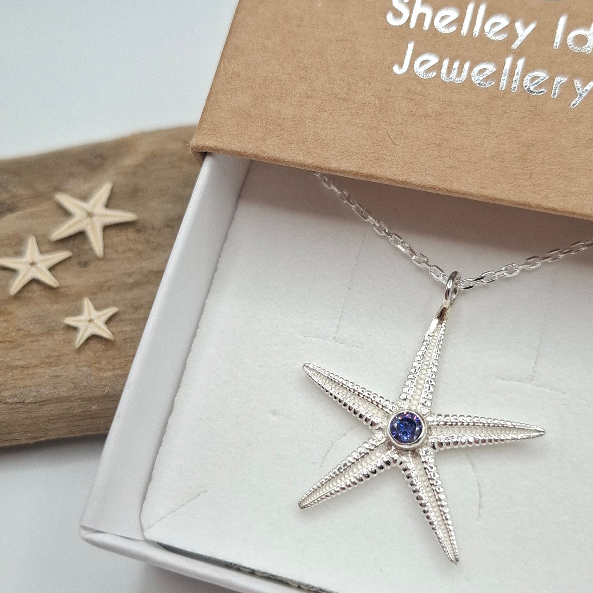 Large cast silver starfish pendant with a vibrant cubic zirconia | Ocean-Inspired Handmade Jewellery