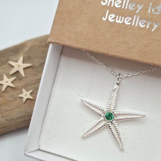 Large cast silver starfish pendant with a vibrant cubic zirconia | Ocean-Inspired Handmade Jewellery