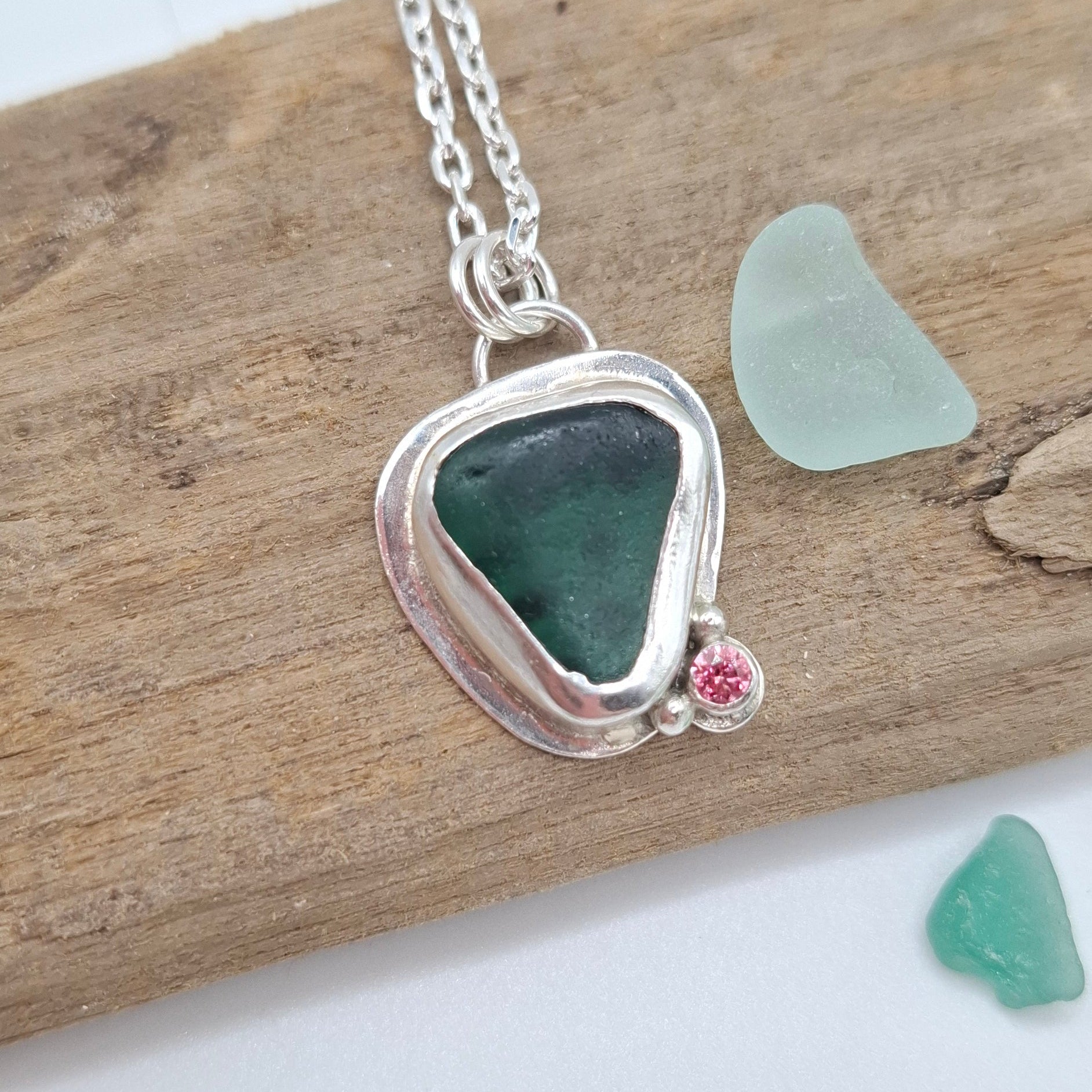 Channel Islands aqua green seaglass pendant | Ocean-Inspired Handmade Jewellery