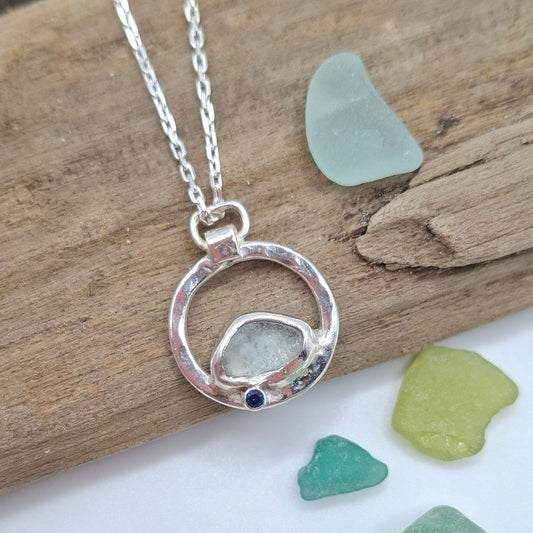 Channel Islands pale blue seaglass pendant | Ocean-Inspired Handmade Jewellery 