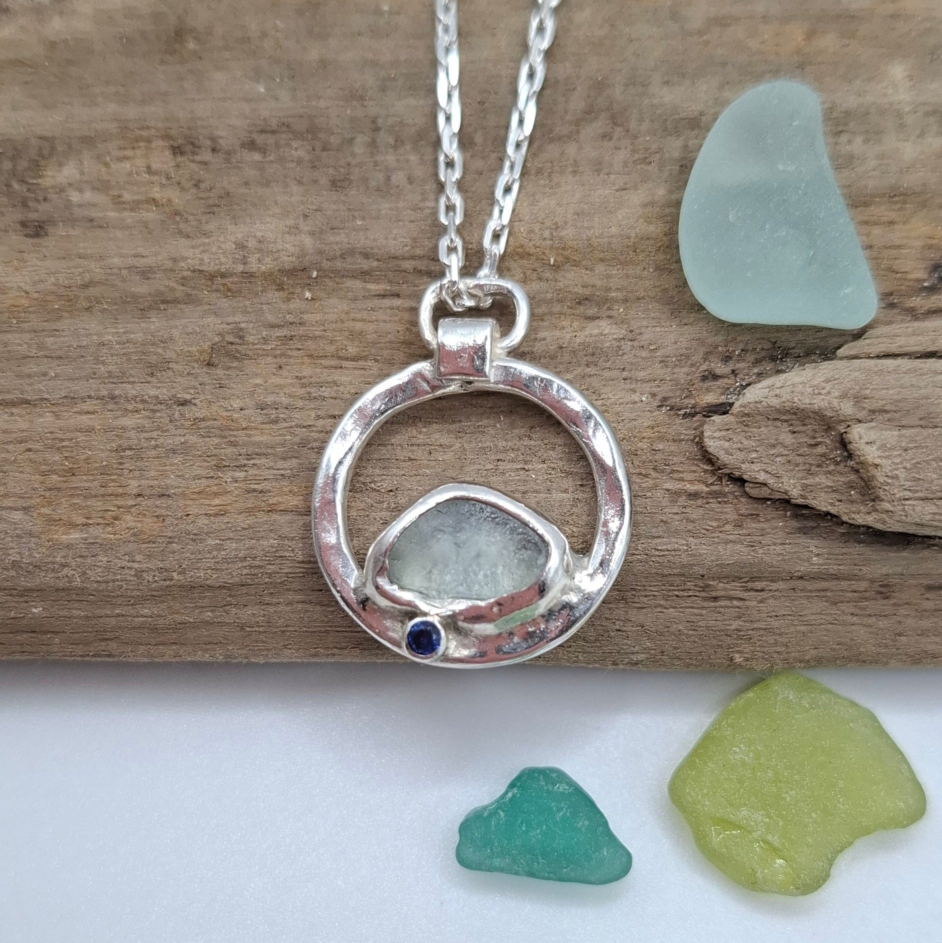 Channel Islands pale blue seaglass pendant | Ocean-Inspired Handmade Jewellery 