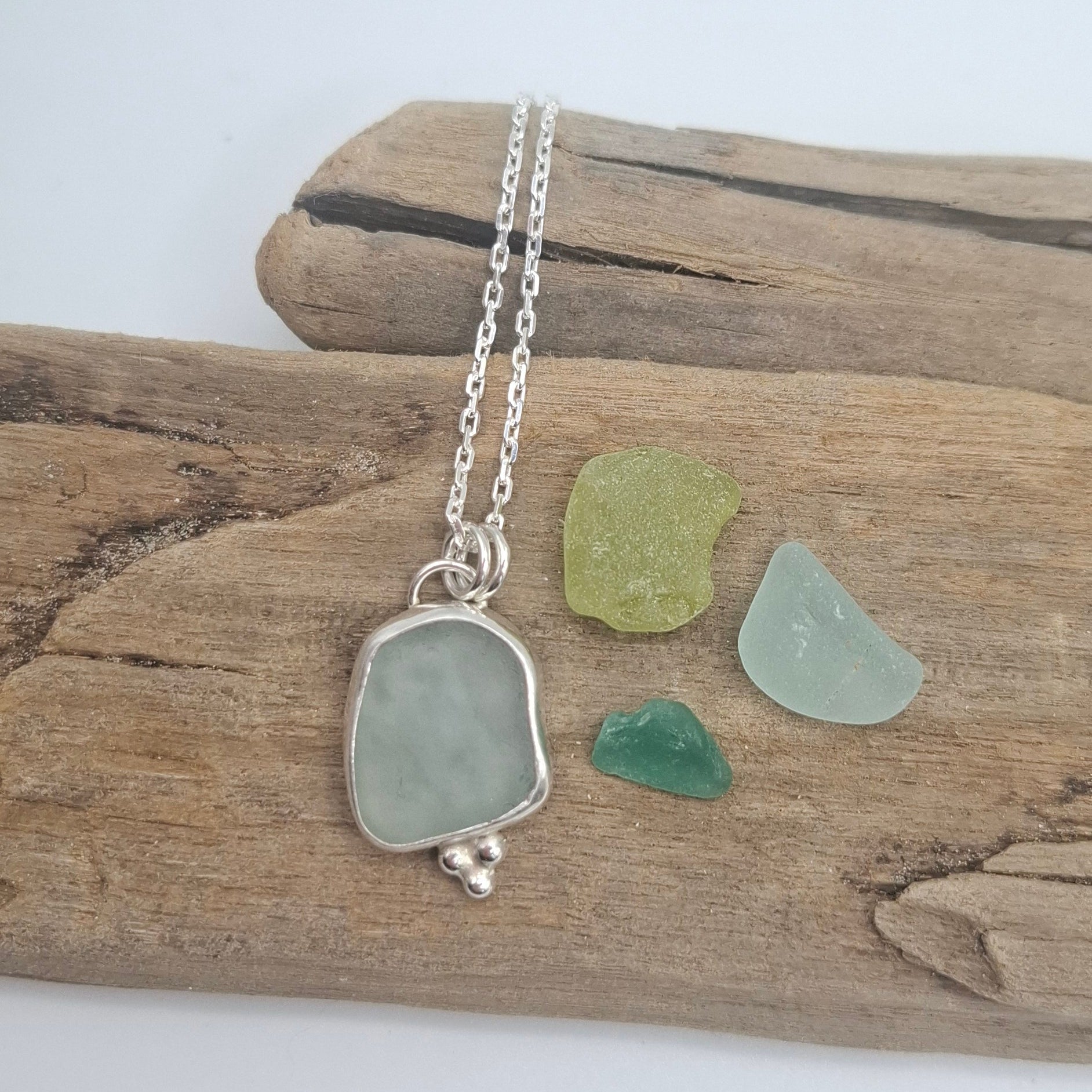 Channel Islands pale blue seaglass pendant | Ocean-Inspired Handmade Jewellery