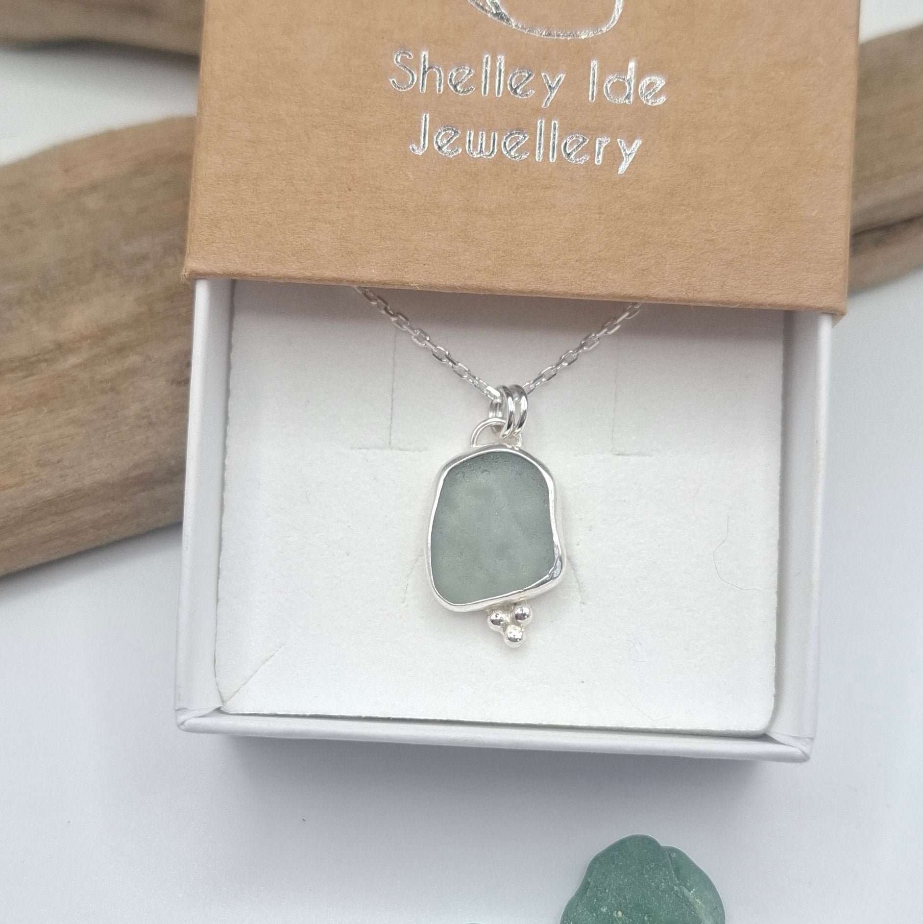 Channel Islands pale blue seaglass pendant | Ocean-Inspired Handmade Jewellery