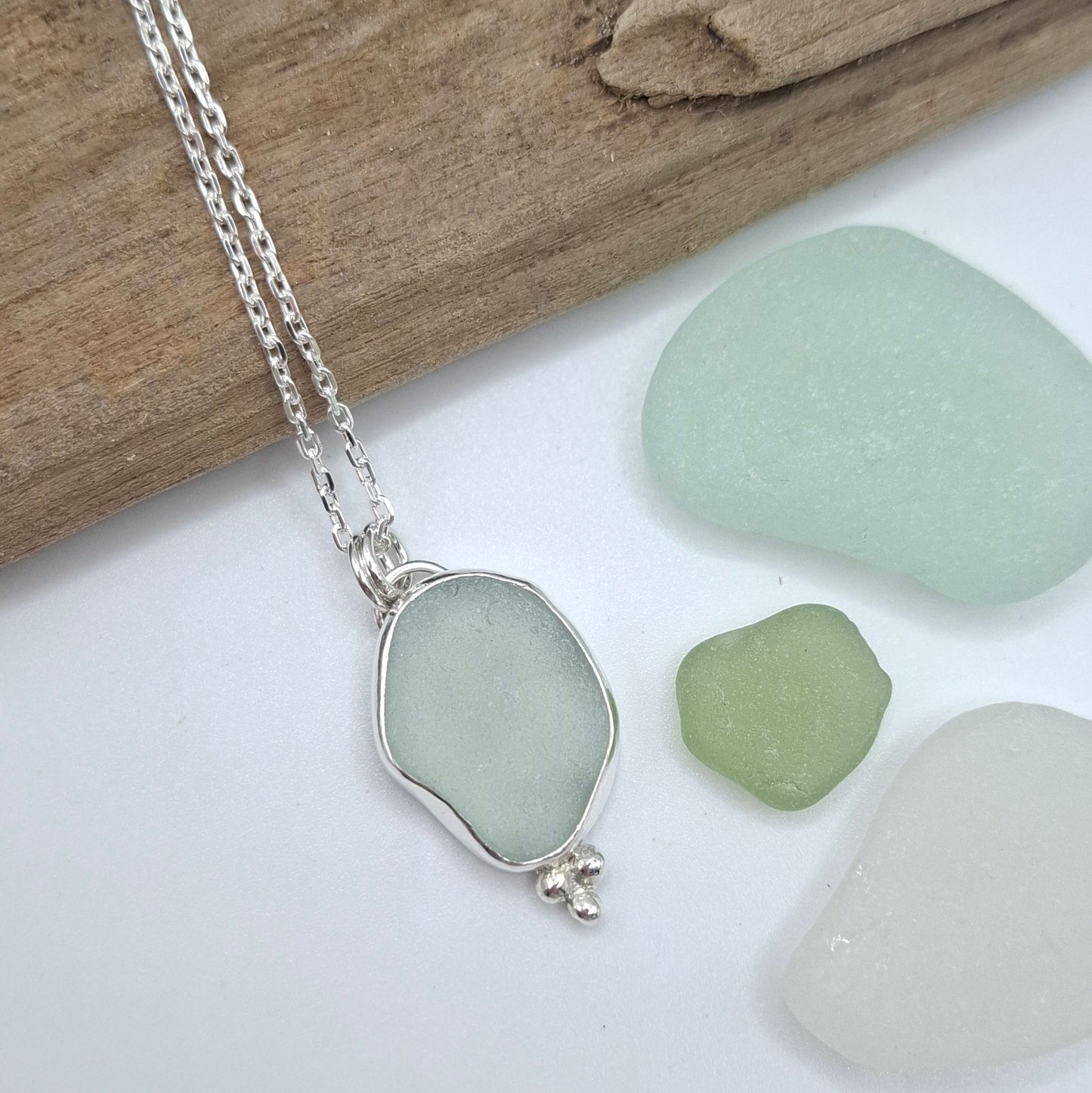 Channel Islands pale blue seaglass pendant | Ocean-Inspired Handmade Jewellery UK