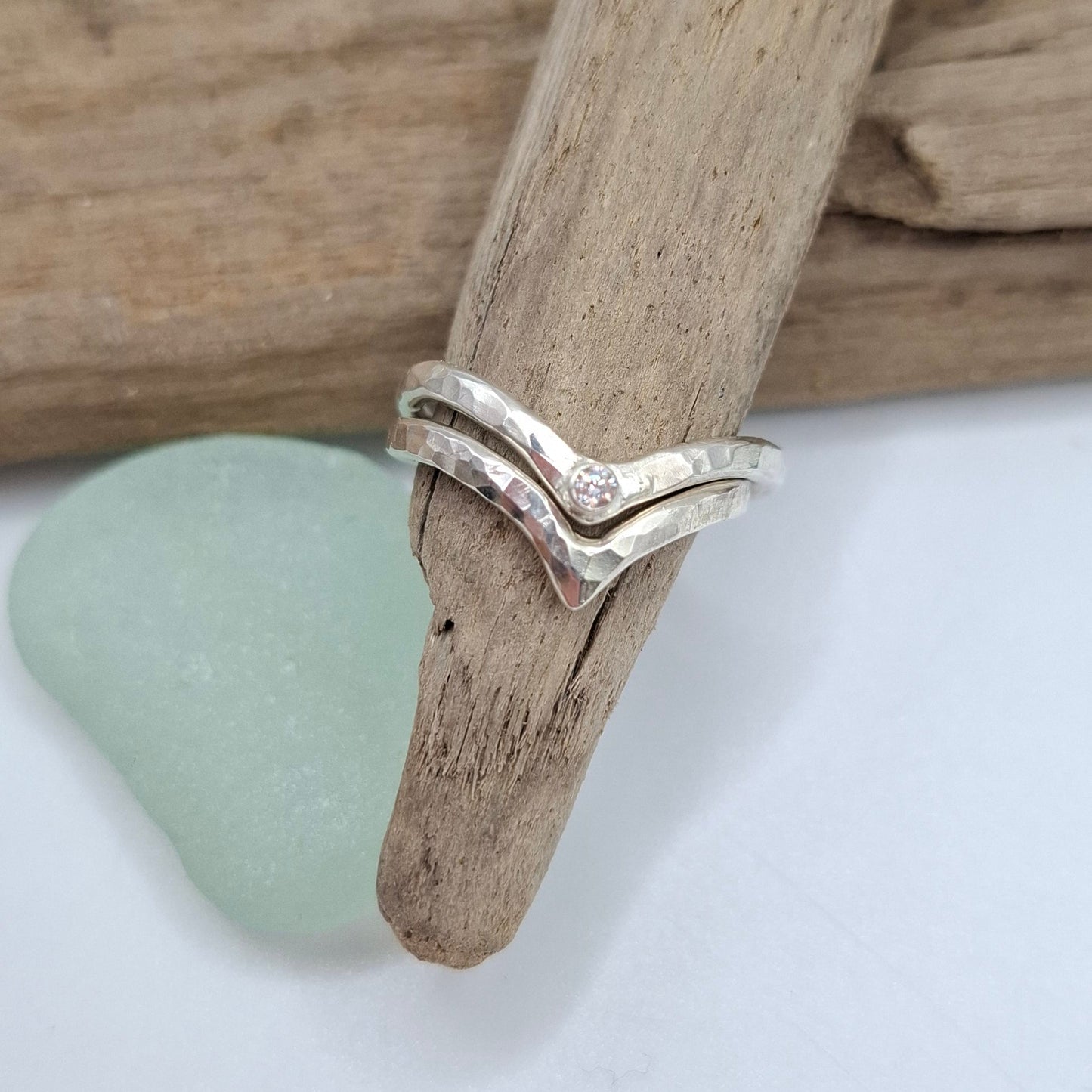 Hammered textured sterling silver wishbone ring 