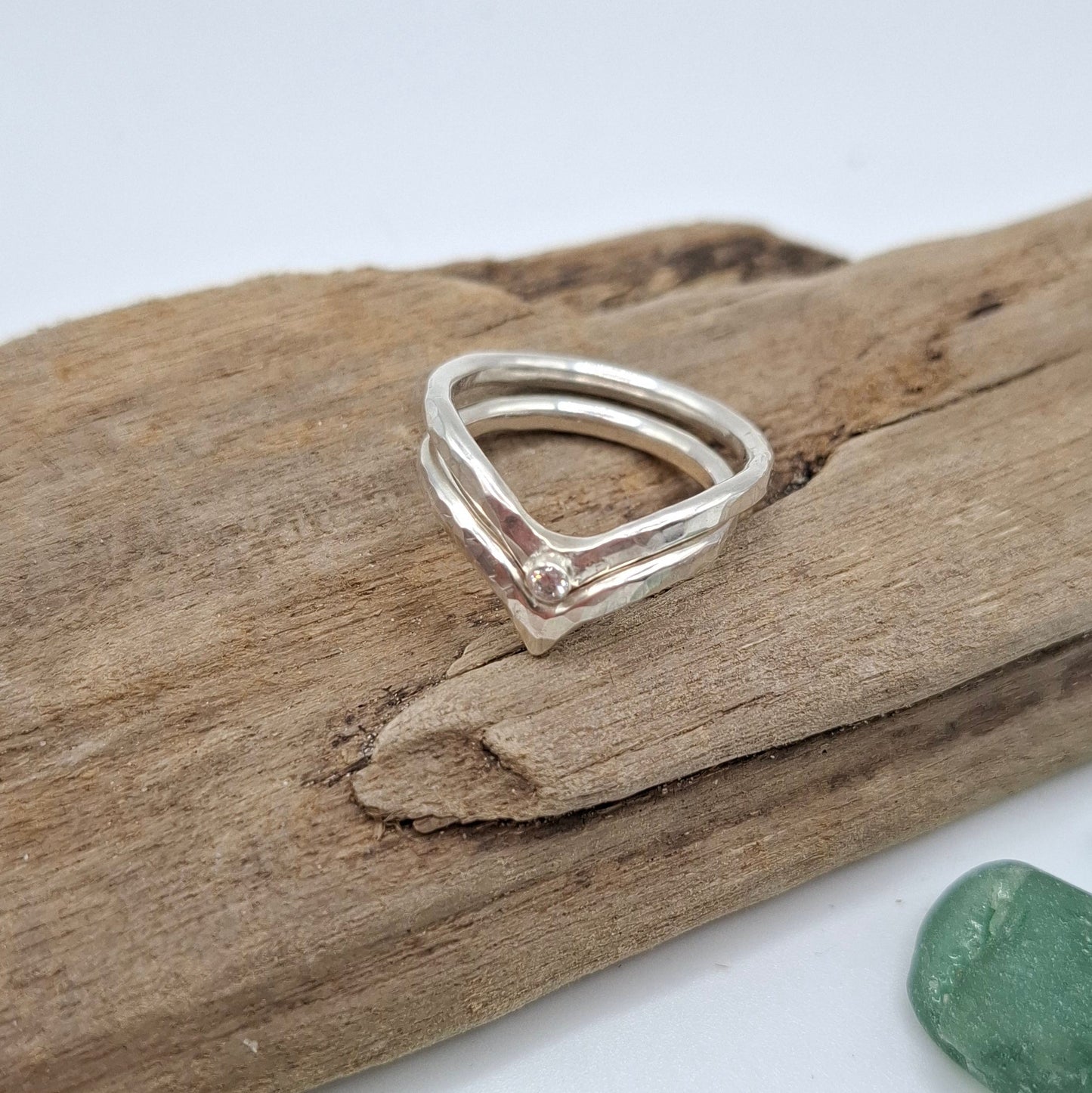 Hammered textured sterling silver wishbone ring 