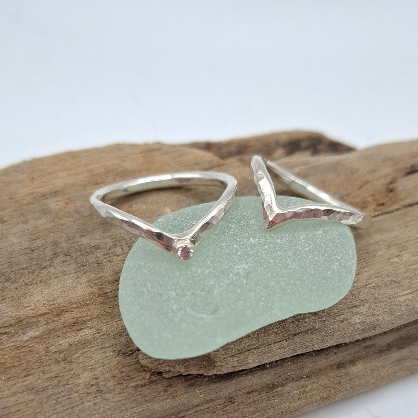 Hammered textured sterling silver wishbone ring 