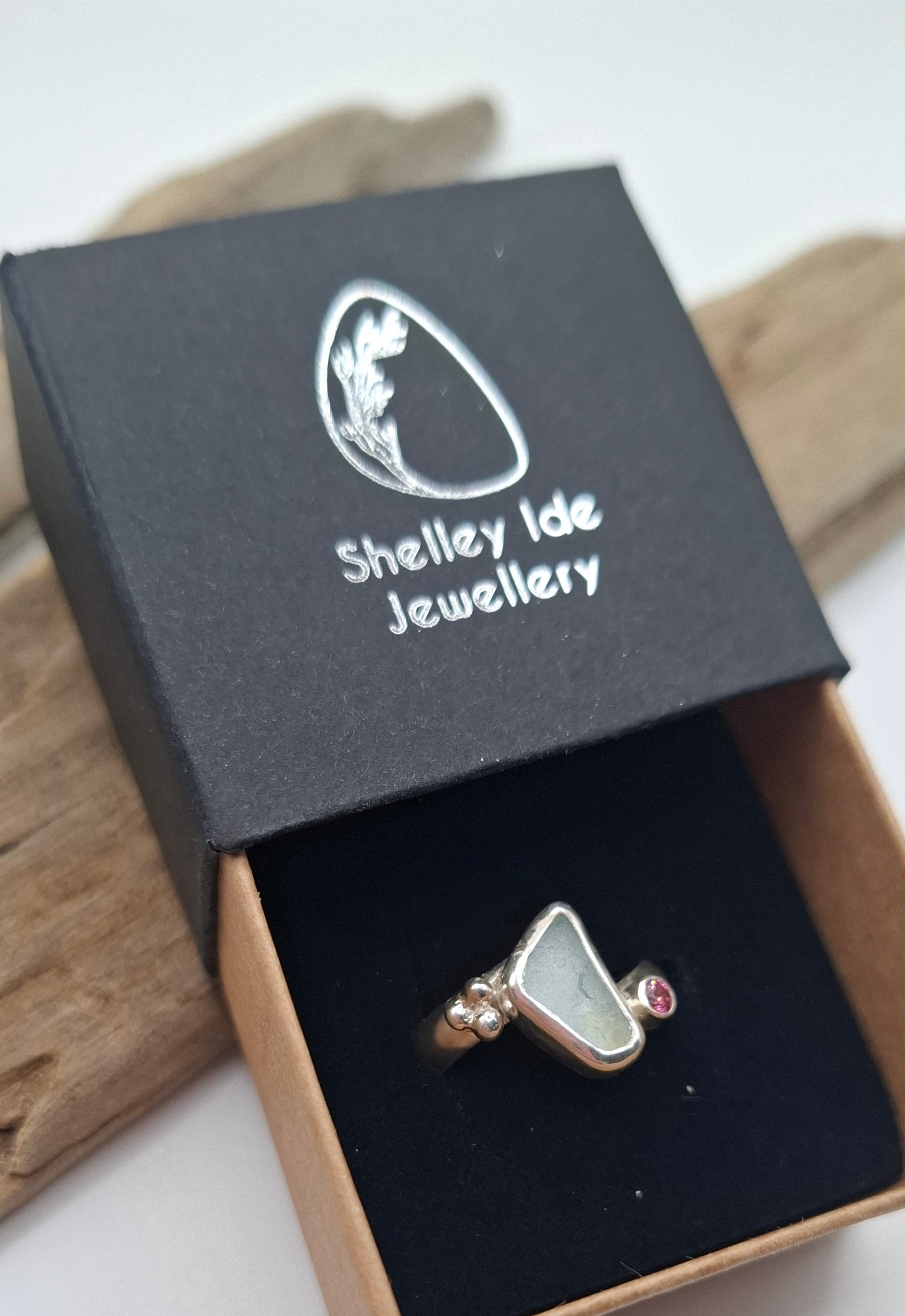 Chunky sterling silver Channel Island pale blue seaglass ring Size P1/2 | Ocean-Inspired Handmade Jewellery