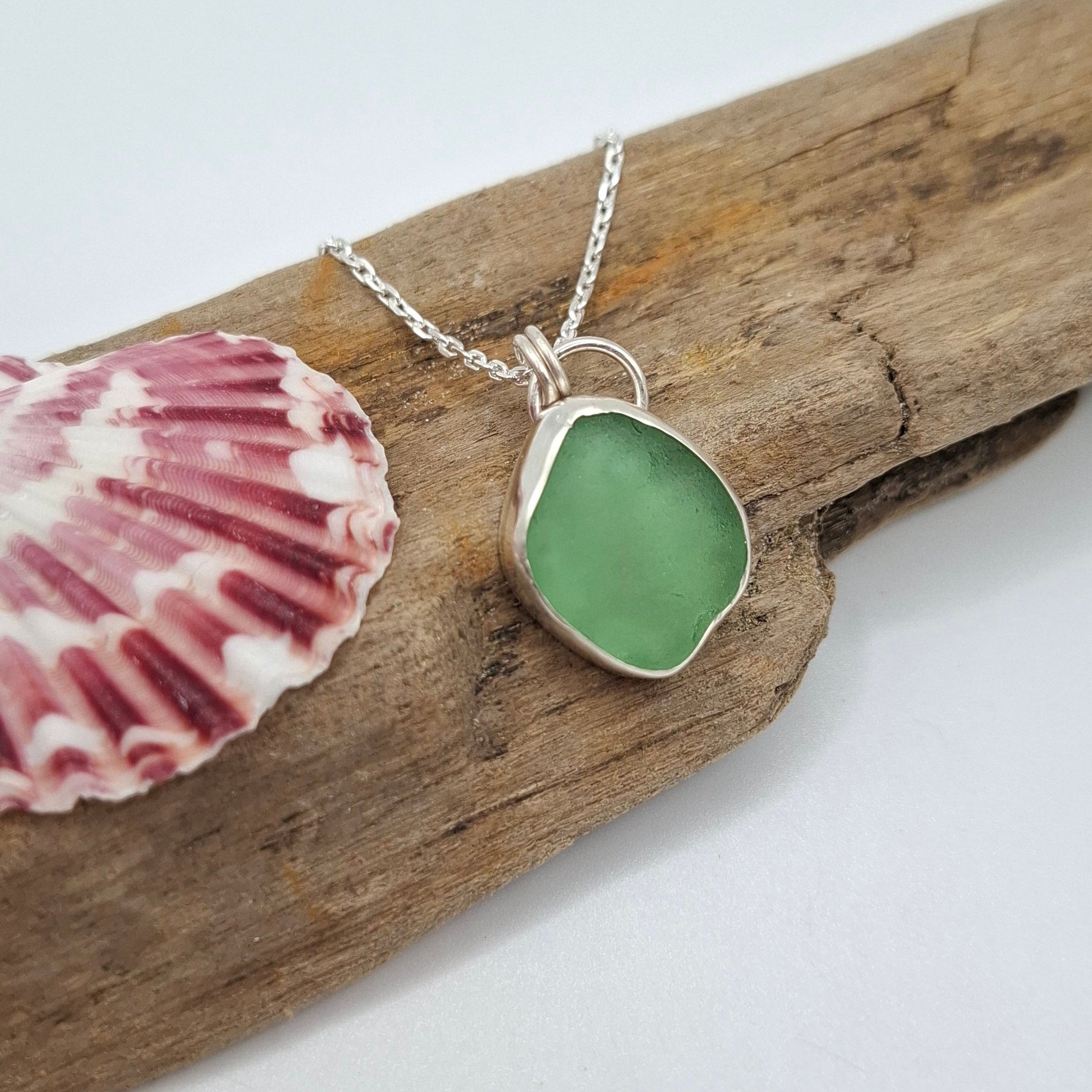 Channel Islands vibrant green seaglass pendant | Ocean-Inspired Handmade Jewellery UK