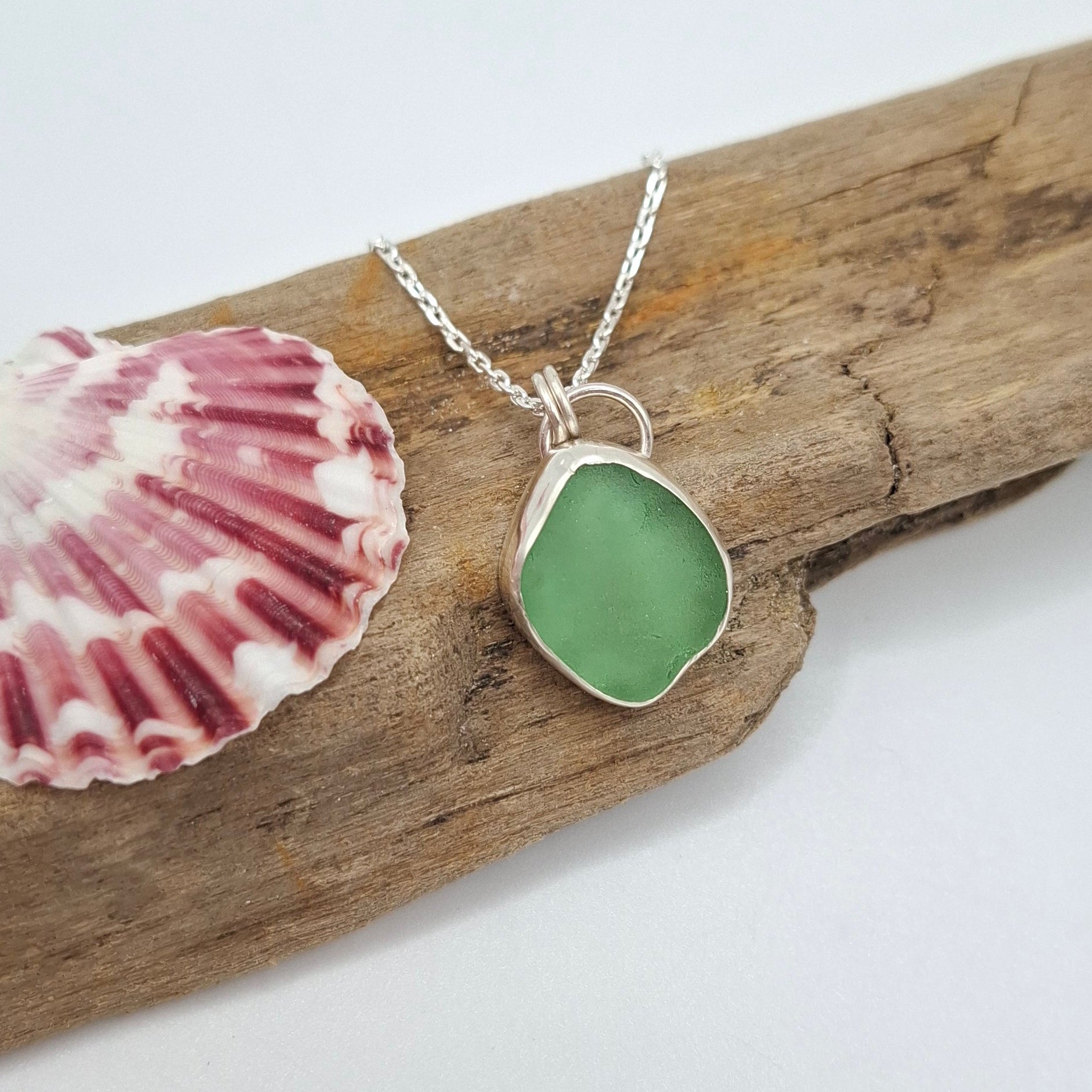 Channel Islands vibrant green seaglass pendant | Ocean-Inspired Handmade Jewellery UK