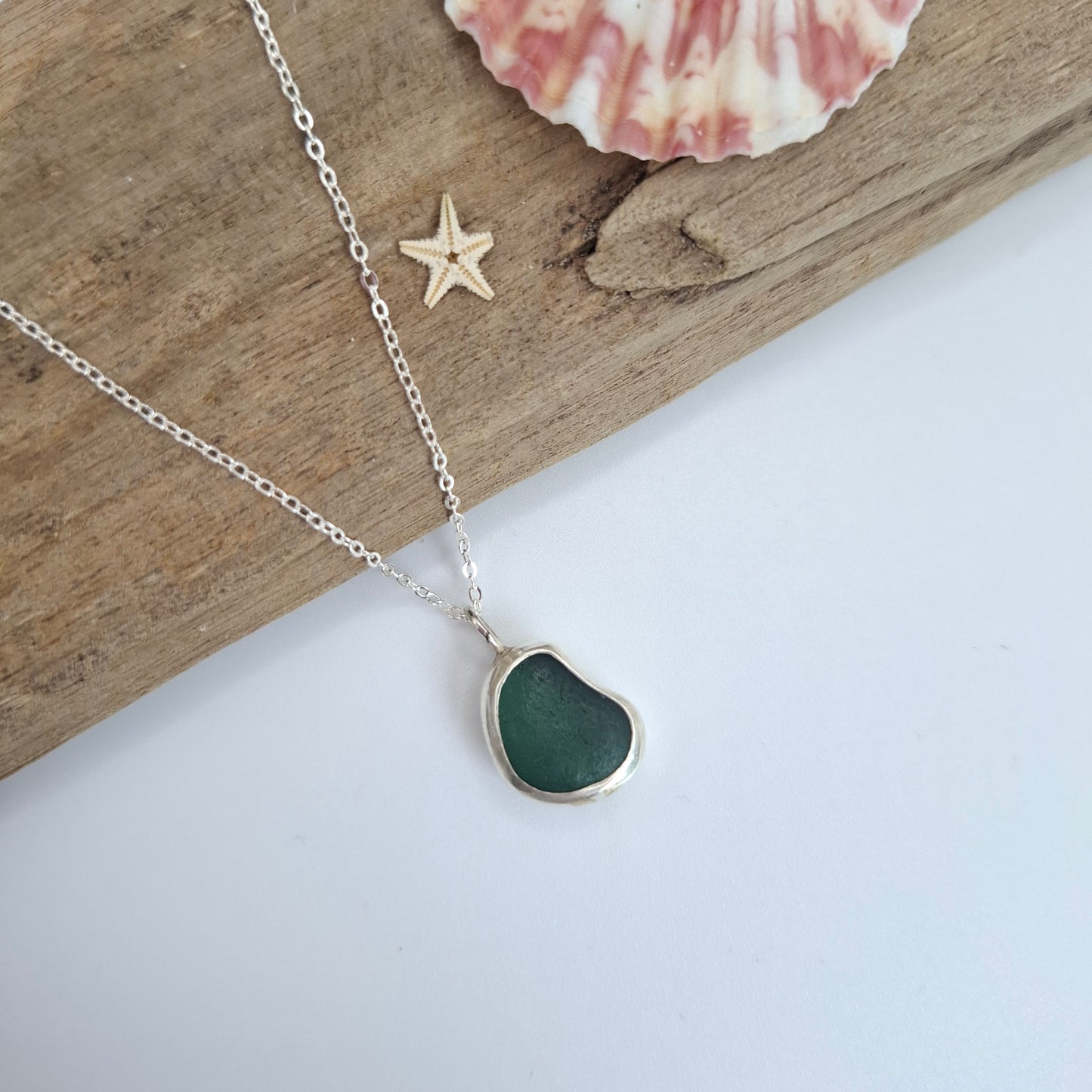 Channel Islands Chunky Teal Green Bean Shaped Seaglass Pendant