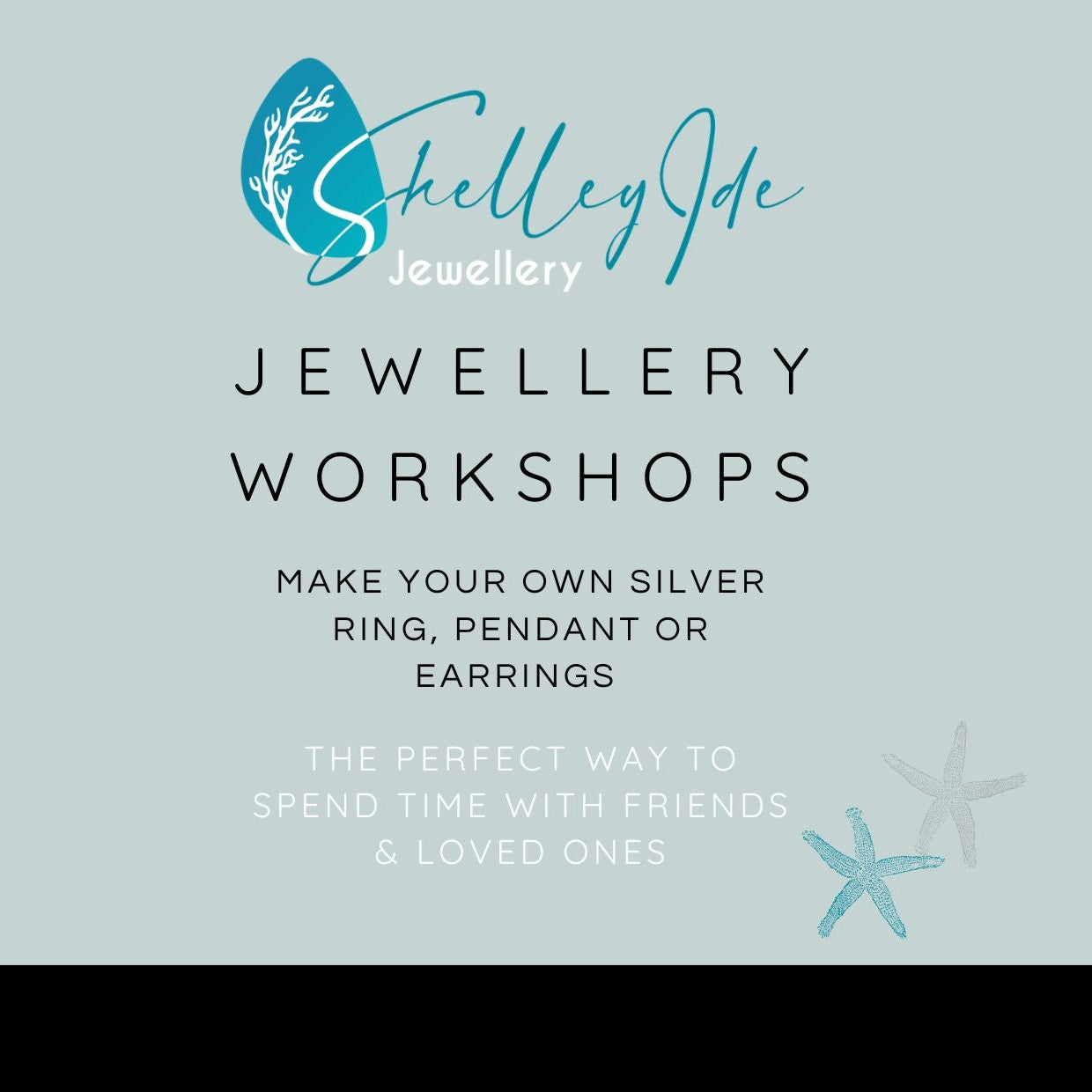Green printable gift card featuring minimal design for Shelley Ide Jewellery's silver stacking rings workshop.