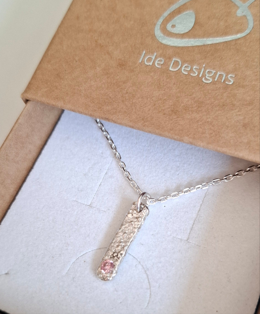 Small silver seabed handmade sterling silver textured pendant with pink cubic zirconia | Ocean-Inspired Handmade Jewellery - Shelley Ide Jewellery