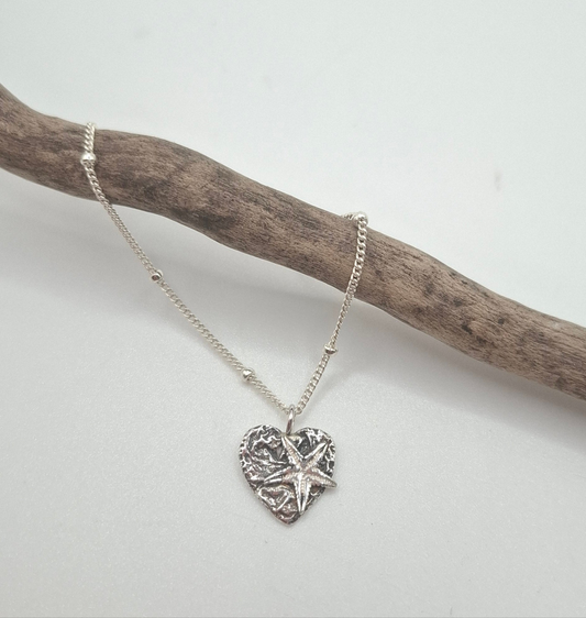 Mini silver heart & starfish pendant | Ocean-Inspired Handmade Jewellery