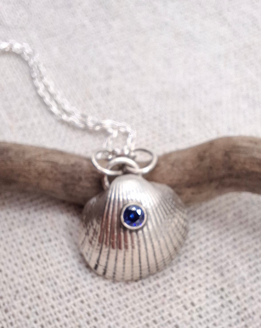 Silver Clam Shell with Cubic Zirconia | Ocean-Inspired Handmade Jewellery - Shelley Ide Jewellery