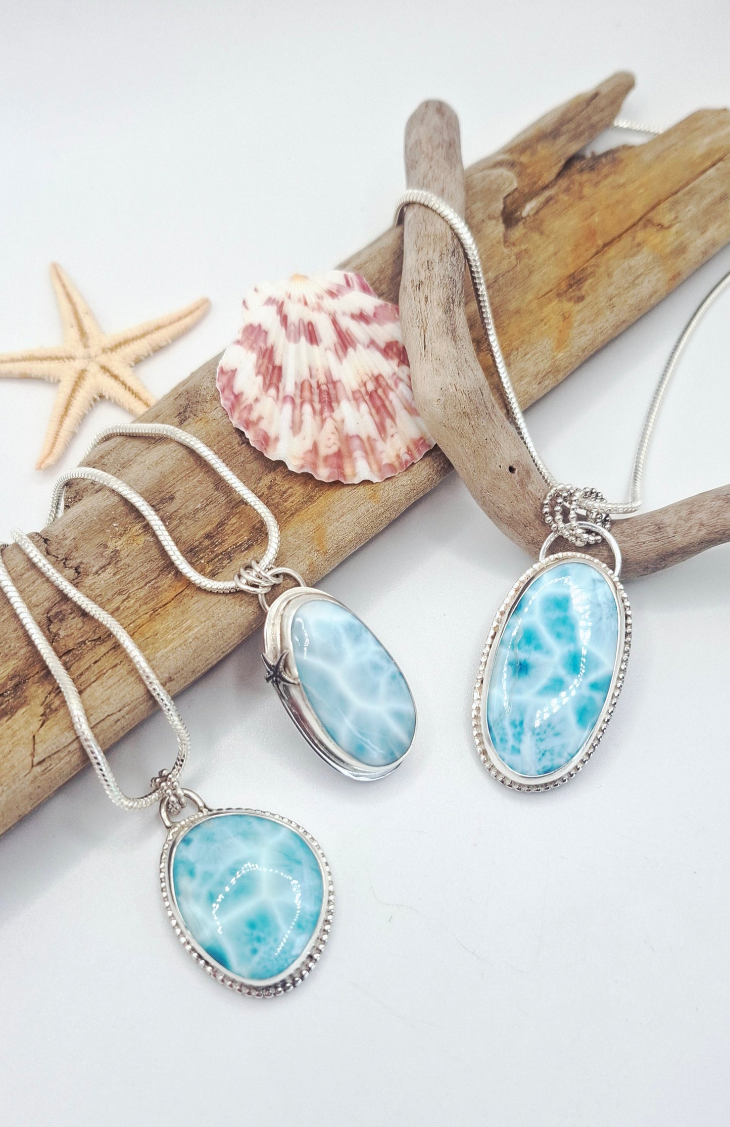 Large hallmarked larimar pendant with silver accents