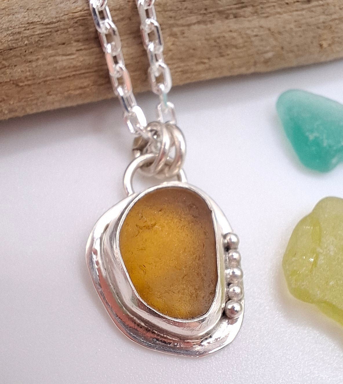 Channel Islands orange seaglass pendant | Ocean-Inspired Handmade Jewellery