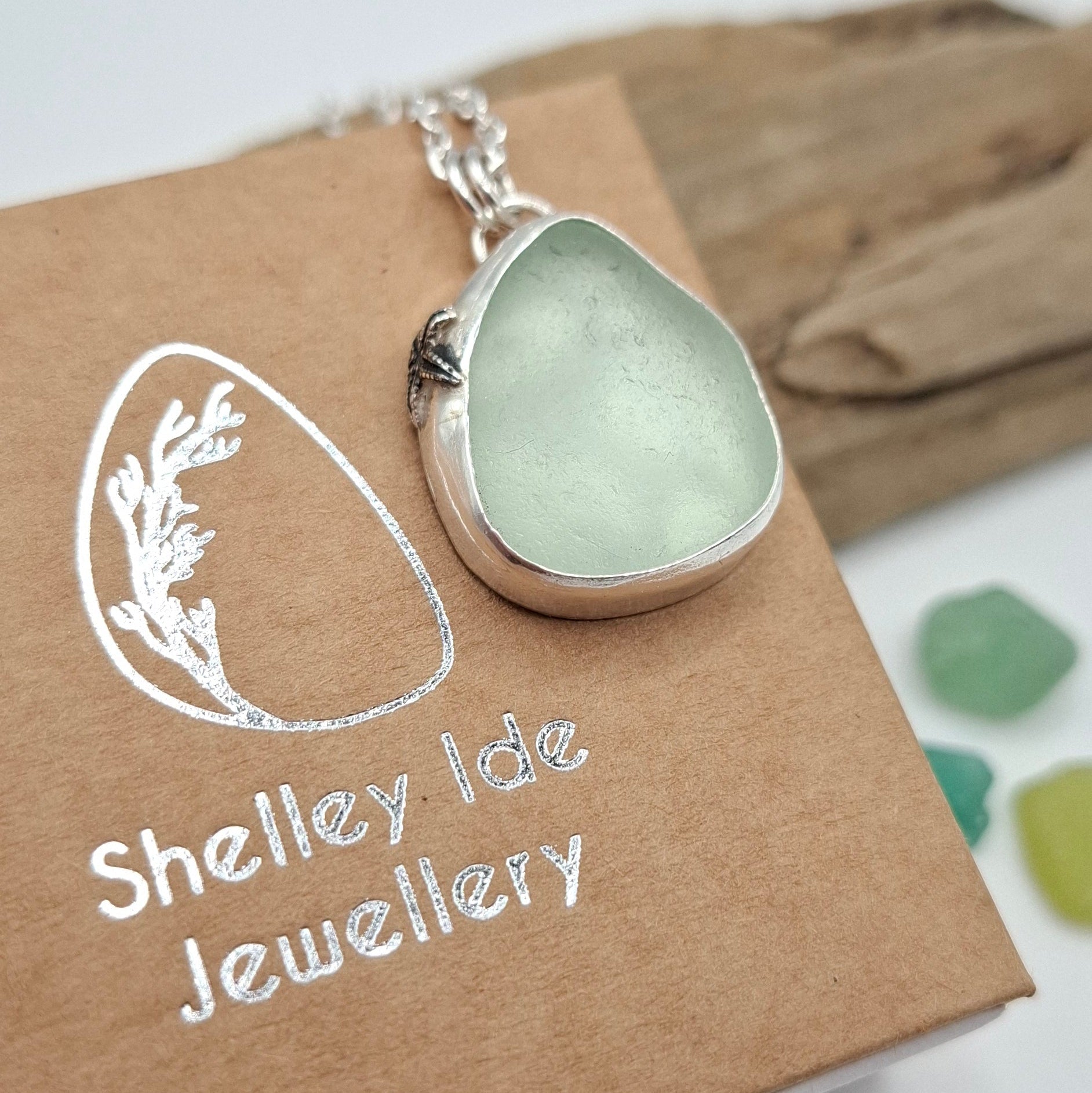 Channel Islands pale blue chunky seaglass pendant | Ocean-Inspired Handmade Jewellery