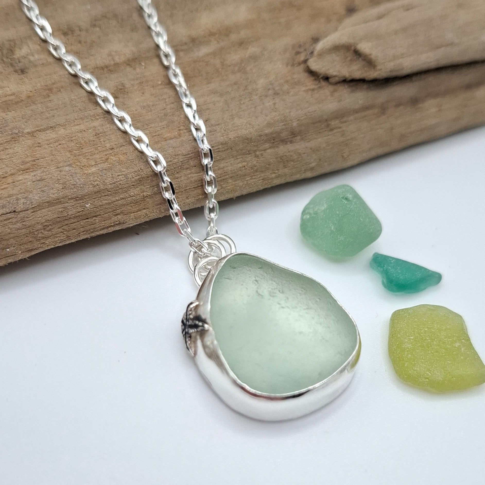 Channel Islands pale blue chunky seaglass pendant | Ocean-Inspired Handmade Jewellery