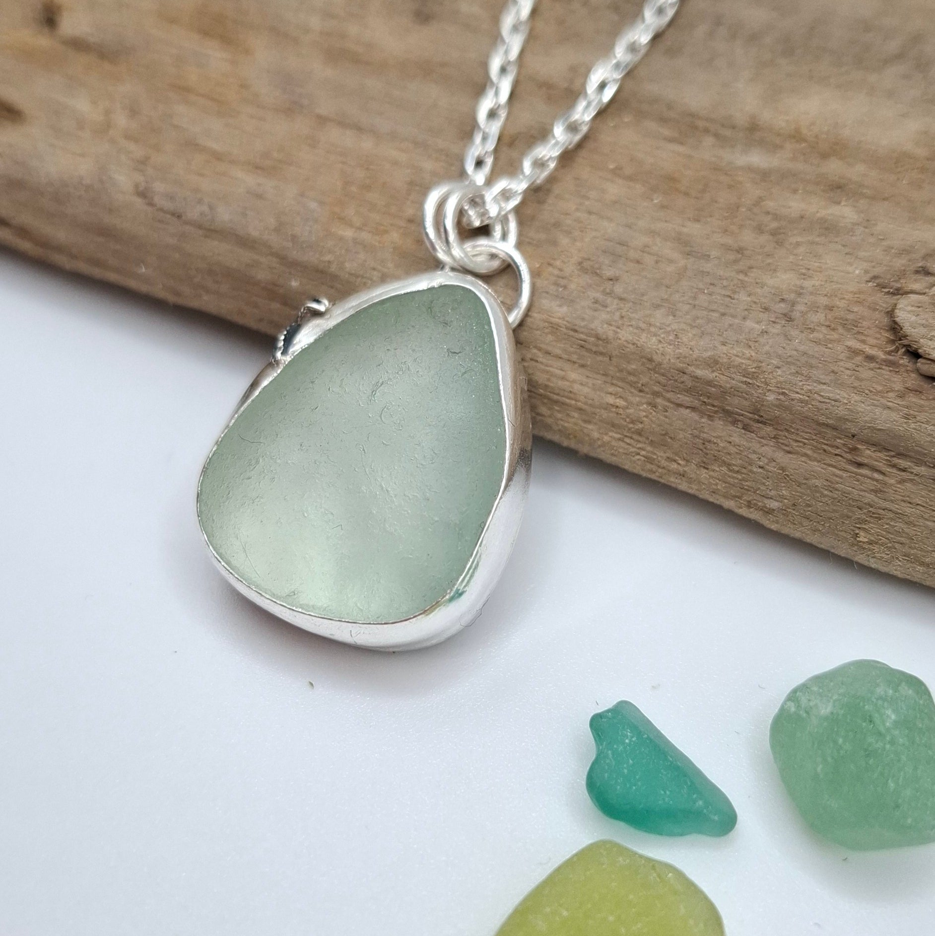 Channel Islands pale blue chunky seaglass pendant | Ocean-Inspired Handmade Jewellery